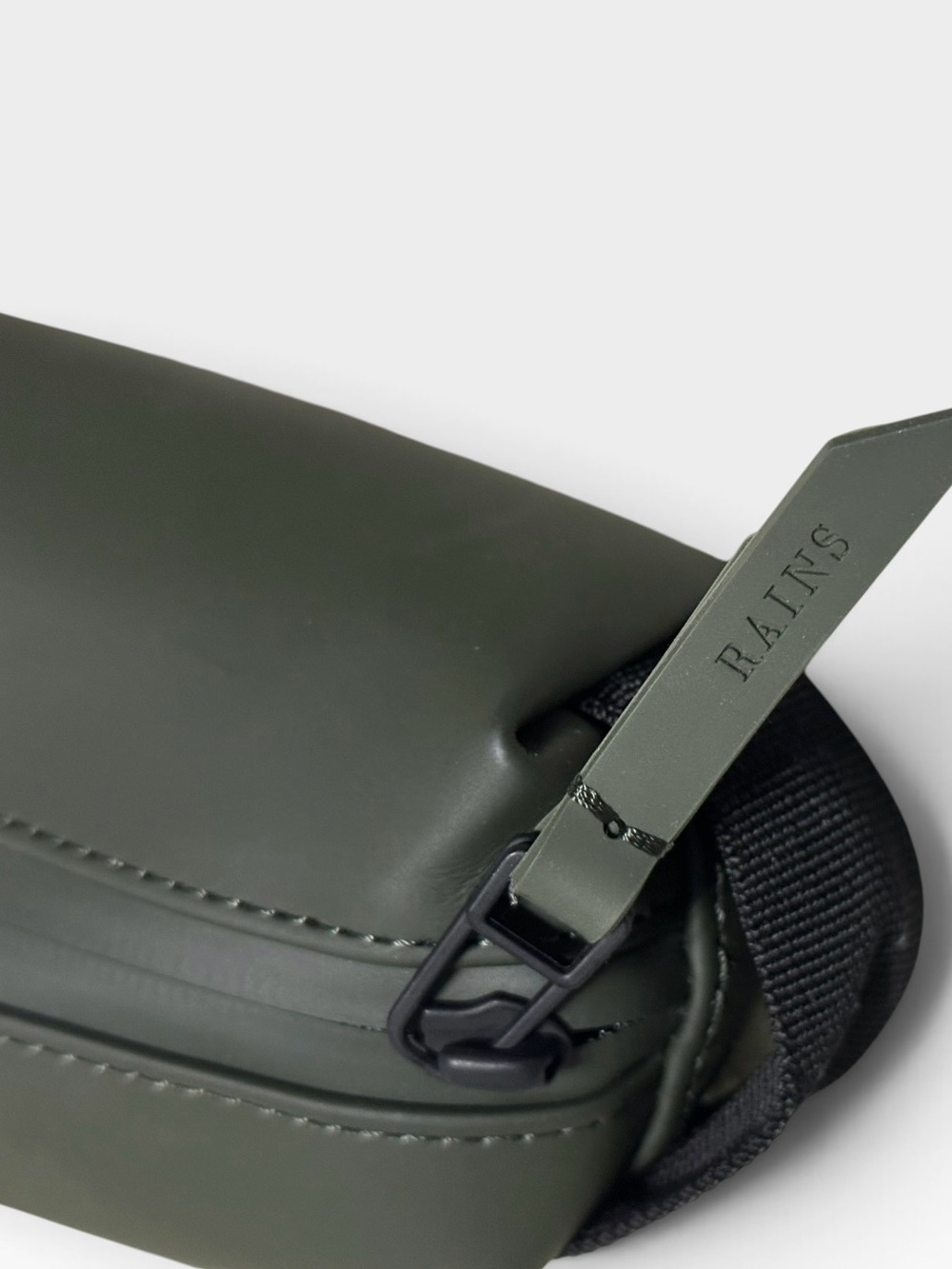 Rains Olive Green Belt Bag with Branded Zip Pull